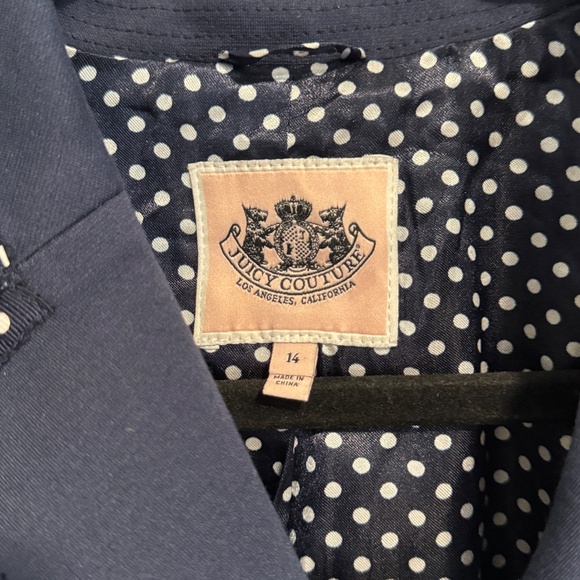 Juicy Couture Navy Blazer with Polka Dot Trim & Gold Buttons – Size 14 - Picture 4 of 7